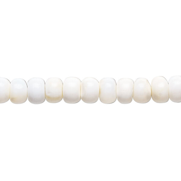 Bead, white opal (natural), 5x3mm-6x5mm hand-cut rondelle, B- grade, Mohs hardness 5 to 6-1/2. Sold per 14-inch strand. image number 0