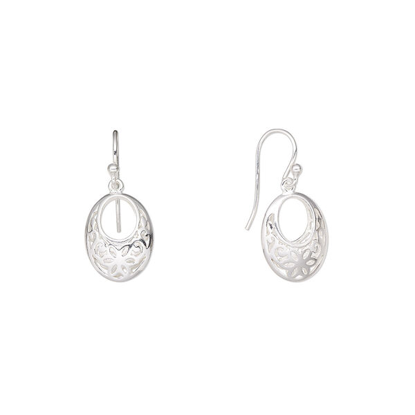 Earring, Create Compliments®, sterling silver, 28.5mm fancy oval go-go with fishhook ear wire. Sold per pair. image number 0