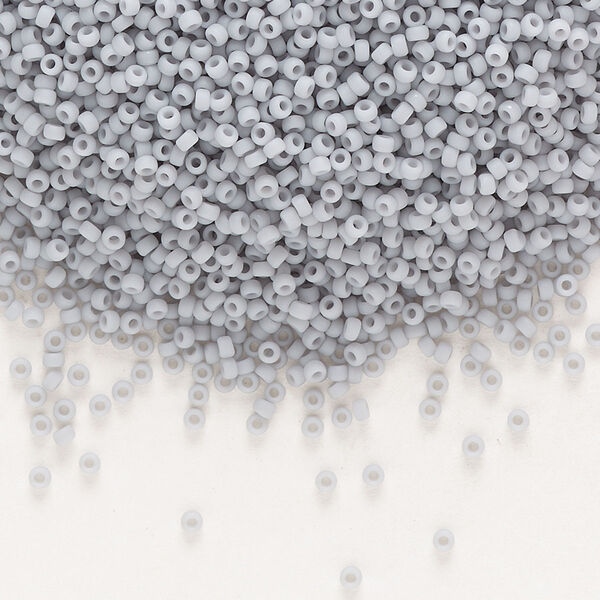 Seed bead, Miyuki, glass, pkg/35g, #15 rocaille, opaque matte grey, (RR-498F). image number 0