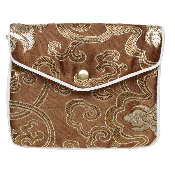 Pouch 1pkg3 silver-finished steel and rayon brocade, multicolored, 4.75x4-inch floral pattern. image number 3
