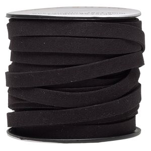 Cord, faux suede, black, 10mm flat. Sold per pkg of 3 yards.