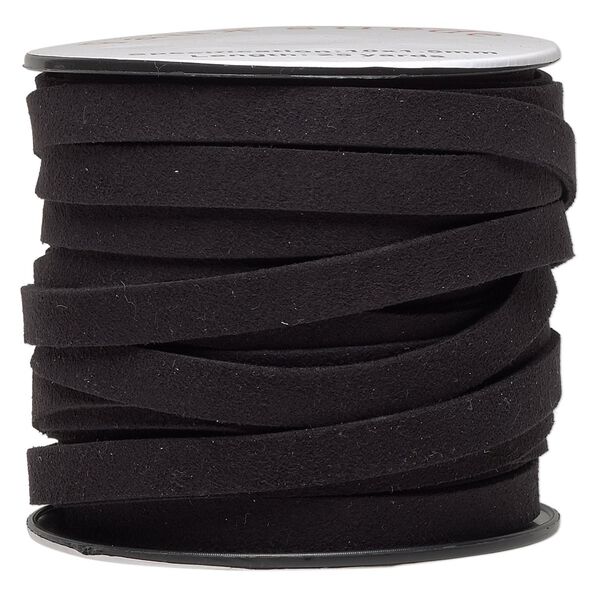 Cord, faux suede, black, 10mm flat. Sold per pkg of 3 yards. image number 0