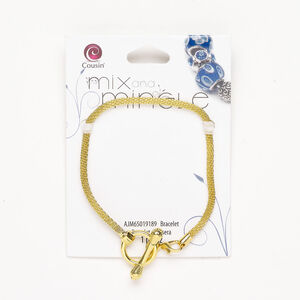 Bracelet 1pkg1, gold-finished steel, 3mm lantern chain with toggle clasp, 6 inches.