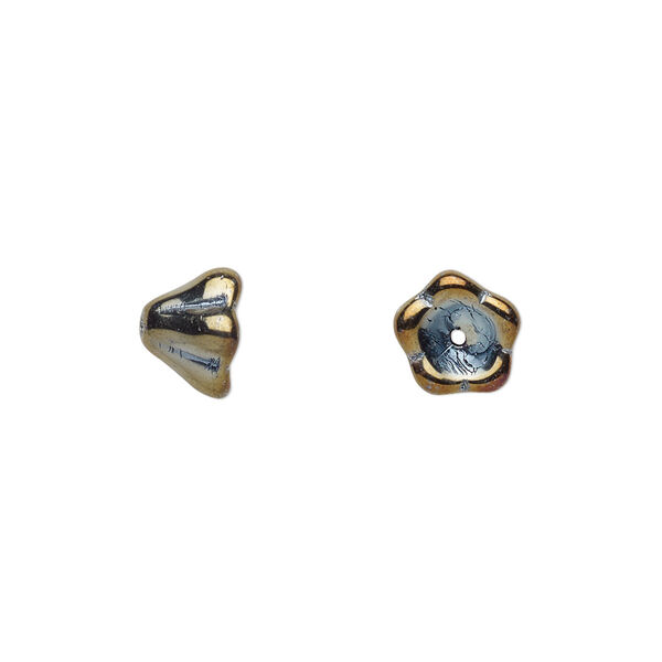 Bead, Czech pressed glass, iris brown, 8.5x6.5mm flower. Sold per 15-1/2" to 16" strand, approximately 80 beads. image number 0