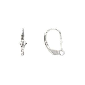 Ear wire leverback 1pkg20 sterling silver, 15mm / 5x4mm diamond shield / open loop, 10 pair