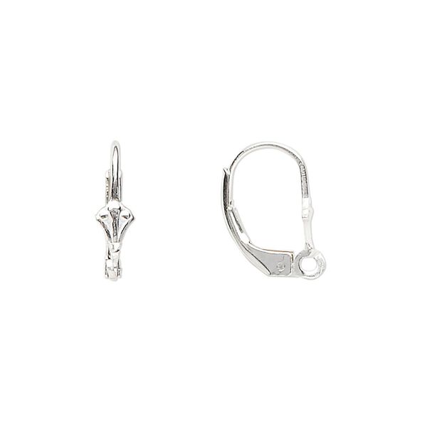 Ear wire leverback 1pkg20 sterling silver, 15mm / 5x4mm diamond shield / open loop, 10 pair image number 0