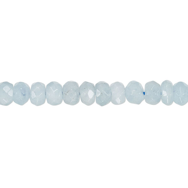 Bead, aquamarine (dyed / heated), 6x4mm-7x5mm faceted rondelle, C grade, Mohs hardness 7-1/2 to 8. Sold per 15-inch strand. image number 0