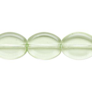 Bead, glass, transparent light green, 17x14mm flat oval. Sold per 15-1/2" to 16" strand, approximately 25 beads.