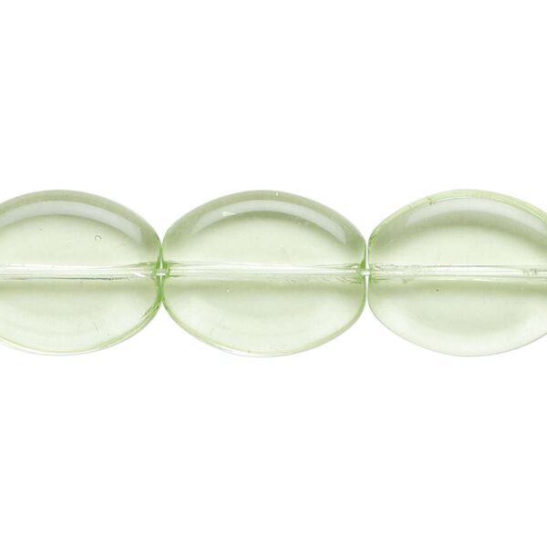 Bead, glass, transparent light green, 17x14mm flat oval. Sold per 15-1/2" to 16" strand, approximately 25 beads. image number 0