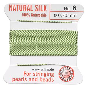 Thread, Griffin, silk, jade green, size #6. Sold per 2-meter card (approximately 78 inches).