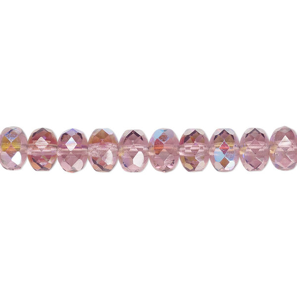 Bead, Czech fire-polished glass, amethyst purple AB, 7x5mm faceted rondelle. Sold per 15-1/2" to 16" strand. image number 0