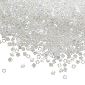 Seed bead, Miyuki, glass, pkg/25g, 1.8mm square, translucent rainbow crystal clear, (SB-250).