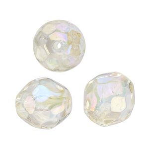 Bead, vintage Lucite®, acrylic, clear AB, 16mm faceted round. Sold per pkg of 3.