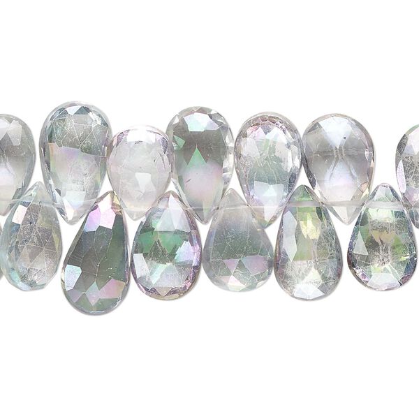 Mystic topaz 1pkg1, hand-cut top-drilled faceted puffed teardrop bead 8 inch 10x7mm-12x9mm image number 0