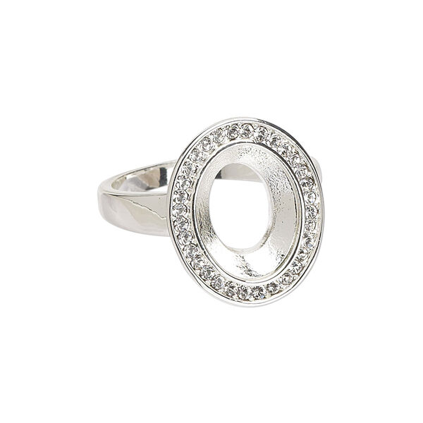 Ring, Almost Instant Jewelry®, crystals and silver-plated "pewter" (zinc-based alloy), crystal clear, 20x17mm oval with 14x10mm oval setting, size 10. Sold individually. image number 0