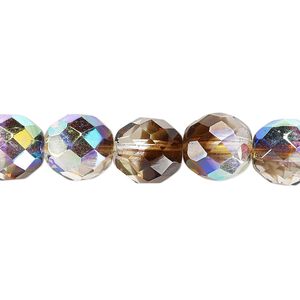 Bead, Czech fire-polished glass, clear and smoke AB, 10mm faceted round. Sold per 15-1/2" to 16" strand.