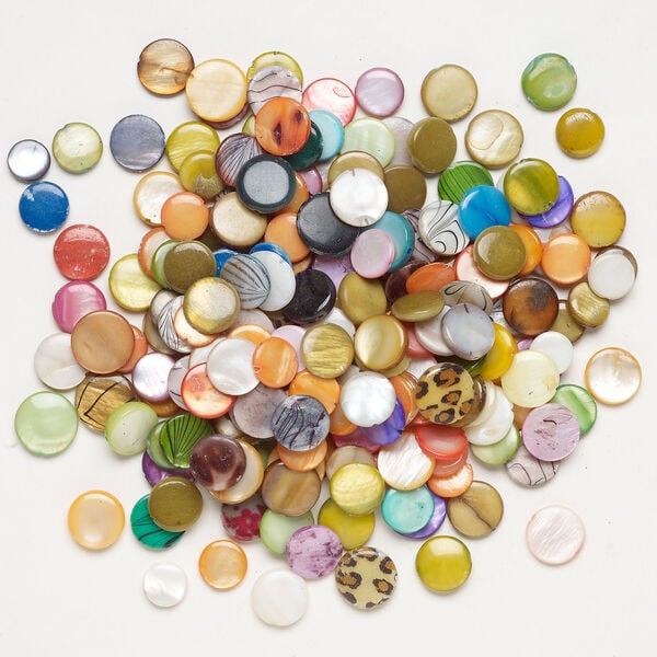 Mother-of-pearl shell 1pkg4oz, puffed flat round bead mix mixed colors 9-12mm image number 1