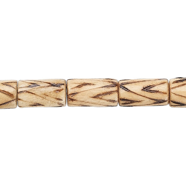 Bead, wood (coated), burnt, 12x7mm barrel with triangle line pattern. Sold per 15-1/2" to 16" strand. image number 0