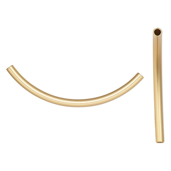 Bead, gold-plated brass with satin finish, 50x3mm curved tube. Sold per pkg of 100. image number 0