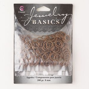 Jump ring assortment, steel, pkg/200, copper finish, 9mm round, 5.9-6.2mm inside diameter, 16 and 18 gauge.