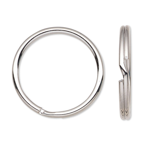 Split ring, imitation nickel-finished steel, 28mm round with 24mm inside diameter. Sold per pkg of 100. image number 0