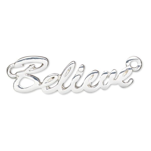 Focal, silver-finished "pewter" (zinc-based alloy), 35x11mm single-sided "Believe." Sold individually. image number 0