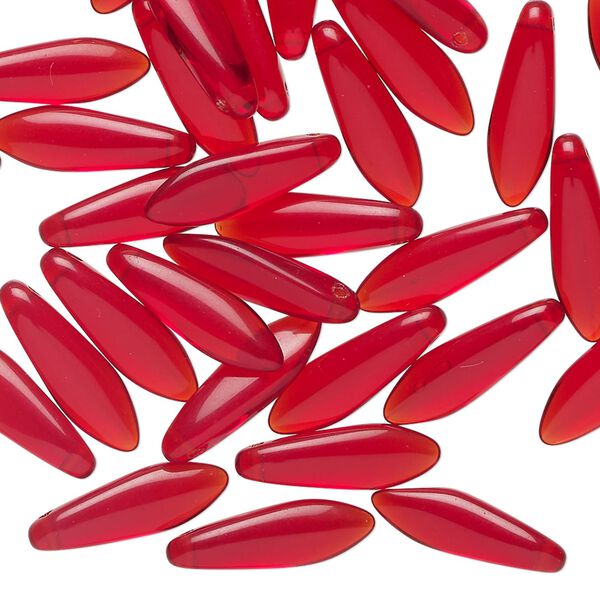 Bead 1pkg50 Czech pressed glass, transparent ruby red, 15.5x5mm top-drilled dagger. image number 0
