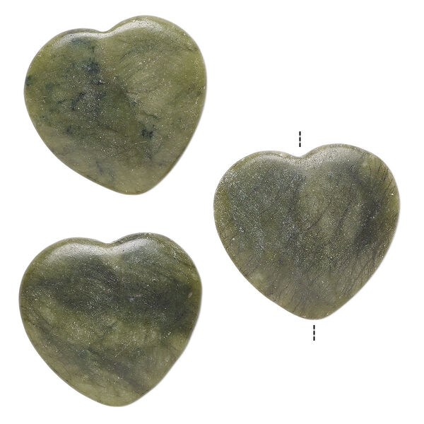 Drop, serpentine (natural), 24-26mm half-drilled puffed heart, B grade, Mohs hardness 2-1/2 to 6. Sold per pkg of 3. image number 0