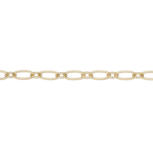 Chain, gold-finished brass, 3.5mm long and short oval. Sold per 50-foot spool. image number 0