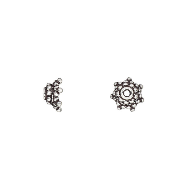 Bead cap, sterling silver, 8x4mm star with dots, fits 6-8mm bead. Sold per pkg of 6. image number 0