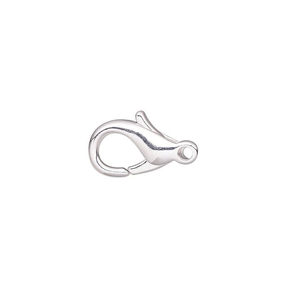 Clasp, lobster claw, silver-plated brass, 14x9mm. Sold per pkg of 100. image number 0