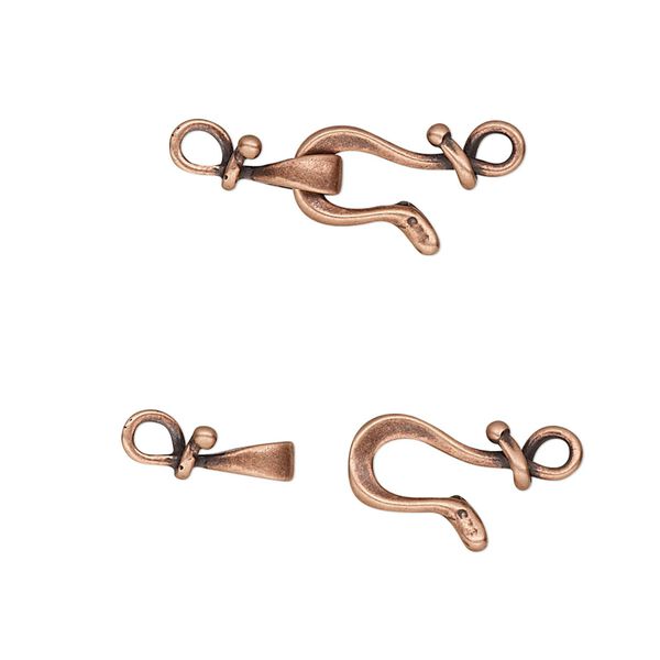 Clasp hook&eye 1pkg1 copper-plated, 17x9mm, antique brass JBB Findings 1-strand image number 0
