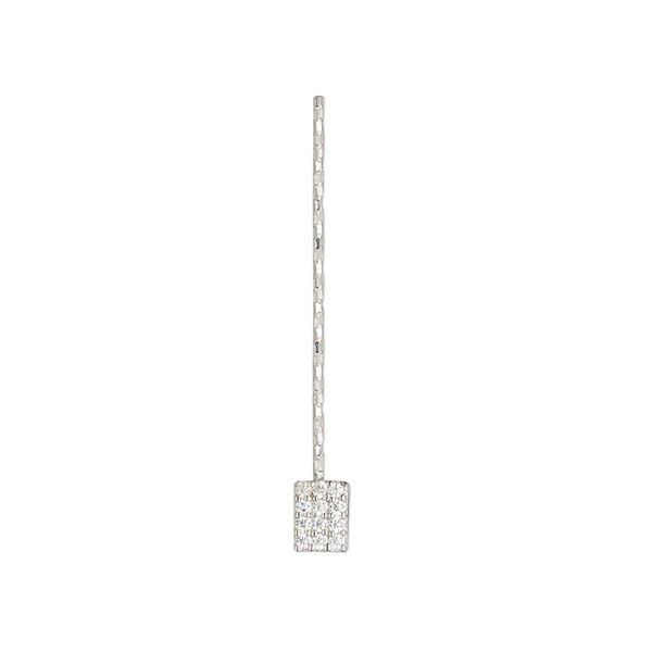 Paddle pin, cubic zirconia and rhodium-plated sterling silver, clear, 1-inch diamond-cut twisted with 5x4mm rectangle, 22 gauge. Sold individually. image number 0