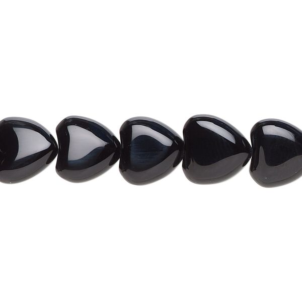 Black onyx 1pkg1, flat heart bead 15.5-16 inch 10mm image number 0