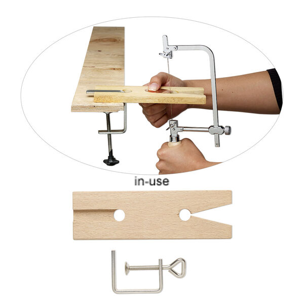 Bench pin, Indian beech tree wood and steel, 7-1/2 x 2-inch rectangle with V-slot and C-clamp. Sold per 2-piece set. image number 0