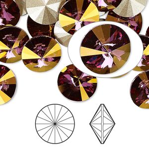 Chaton 4pk crystal lilac shadow foil back, Crystal Passions® 12mm rivoli 1122