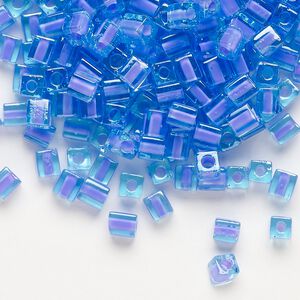Seed bead, Miyuki, glass, pkg/250g, 3.5-3.7mm square, transparent violet inside dyed color blue (SB-2640).