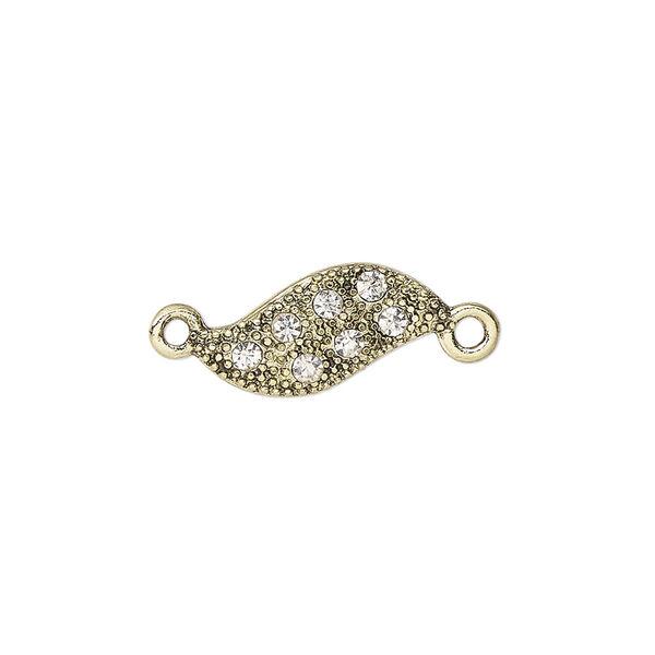 Link, antique gold-finished stainless steel and glass, clear, 13x9mm double-sided wave. Sold individually. image number 0