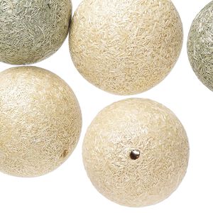 Bead mix, fiber, grey and tan, 28mm round. Sold per pkg of 6.