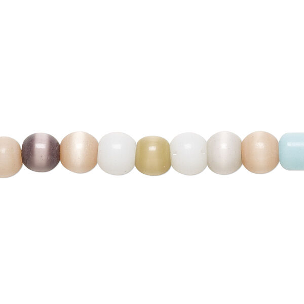 Bead, cat's eye glass (fiber optic glass), multicolored, 5-6mm round. Sold per 15-inch strand. image number 0