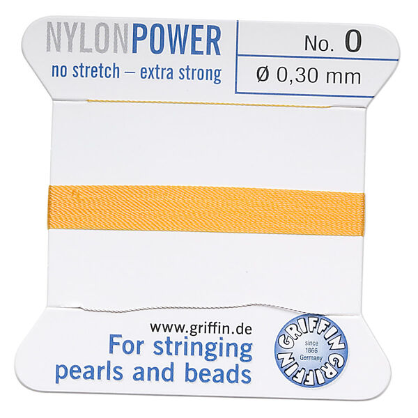 Thread, Griffin, nylon, amber yellow, size #0. Sold per 2-meter card (approximately 78 inches). image number 0