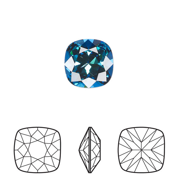 Fancy stone 6pk crystal Bermuda blue foil back, Crystal Passions® 12mm cushion 4470 image number 0