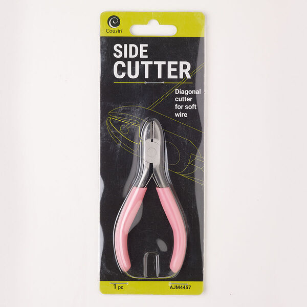 Pliers, side-cutter, steel and rubber, pkg/1, silver finish and pink, 4-1/4-inches. image number 0