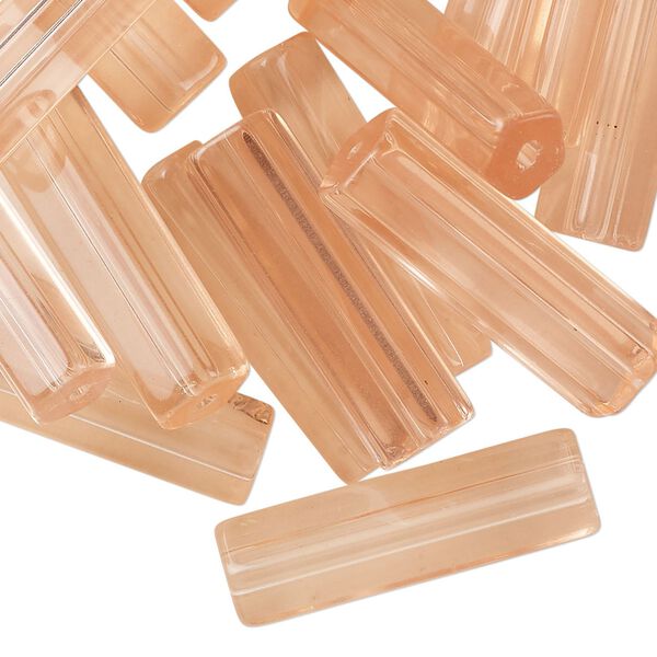 Bead, pressed glass, translucent pink, 25x6mm-25x7mm pentagon tube. Sold per pkg of 25. image number 0