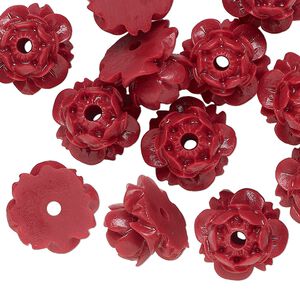 Bead, acrylic, red, 13x9mm lotus flower. Sold per pkg of 15.