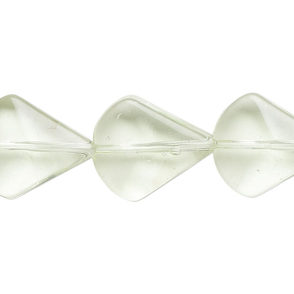 Bead, glass, transparent pale green, 18x15mm-19x16mm beveled puffed teardrop. Sold per 14-inch strand, approximately 20 beads. image number 0