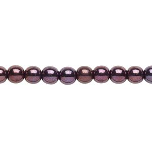 Bead, Czech glass druk, opaque purple luster, 6mm round. Sold per 15-1/2" to 16" strand.