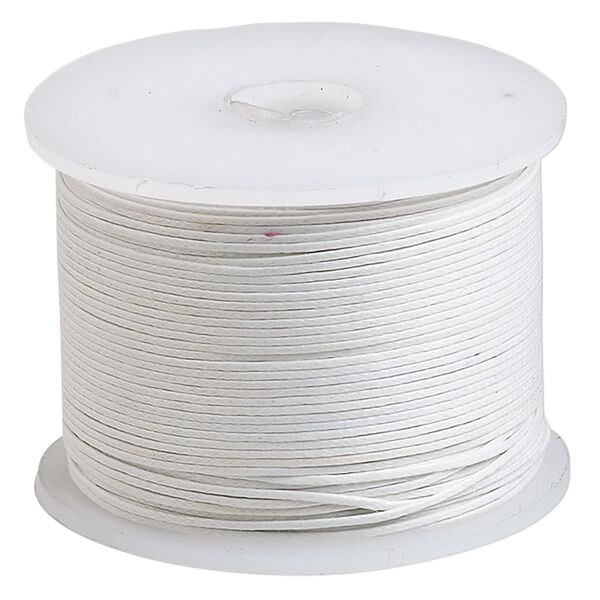 Cord, waxed cotton, white, 0.5mm. Sold per 100-meter spool. image number 0