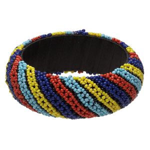 Bracelet, bangle, wood / polyester, glass, multicolored, 30mm wide with stripe design, 2-1/2 inch inside diameter. Sold individually.