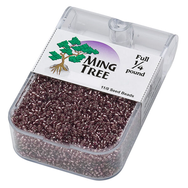 Seed bead, Ming Tree™, glass, pkg/1/4 pound, #11 round, transparent silver-lined purple. image number 0